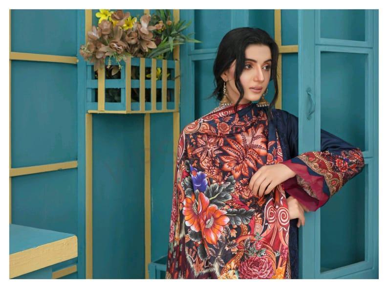 3 Ps Amna.B Women's Unstitched Viscose Embroidered Suit