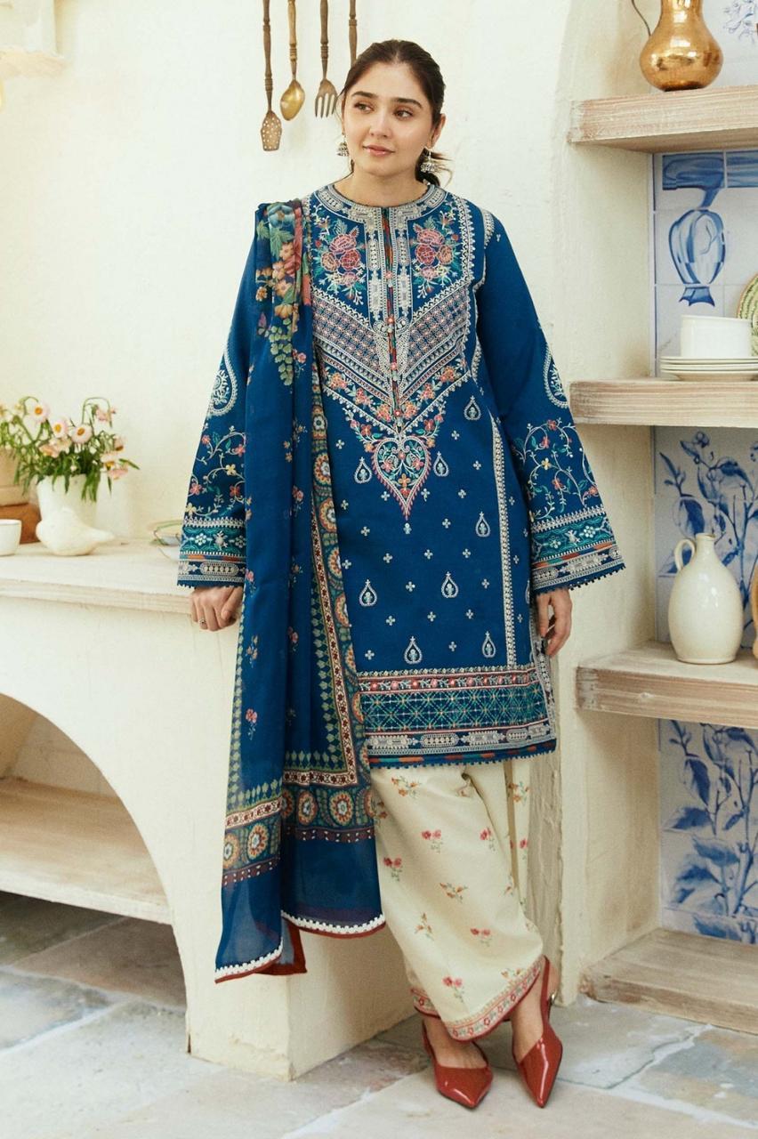 3 pc women's Unstitched Embroidered Suit