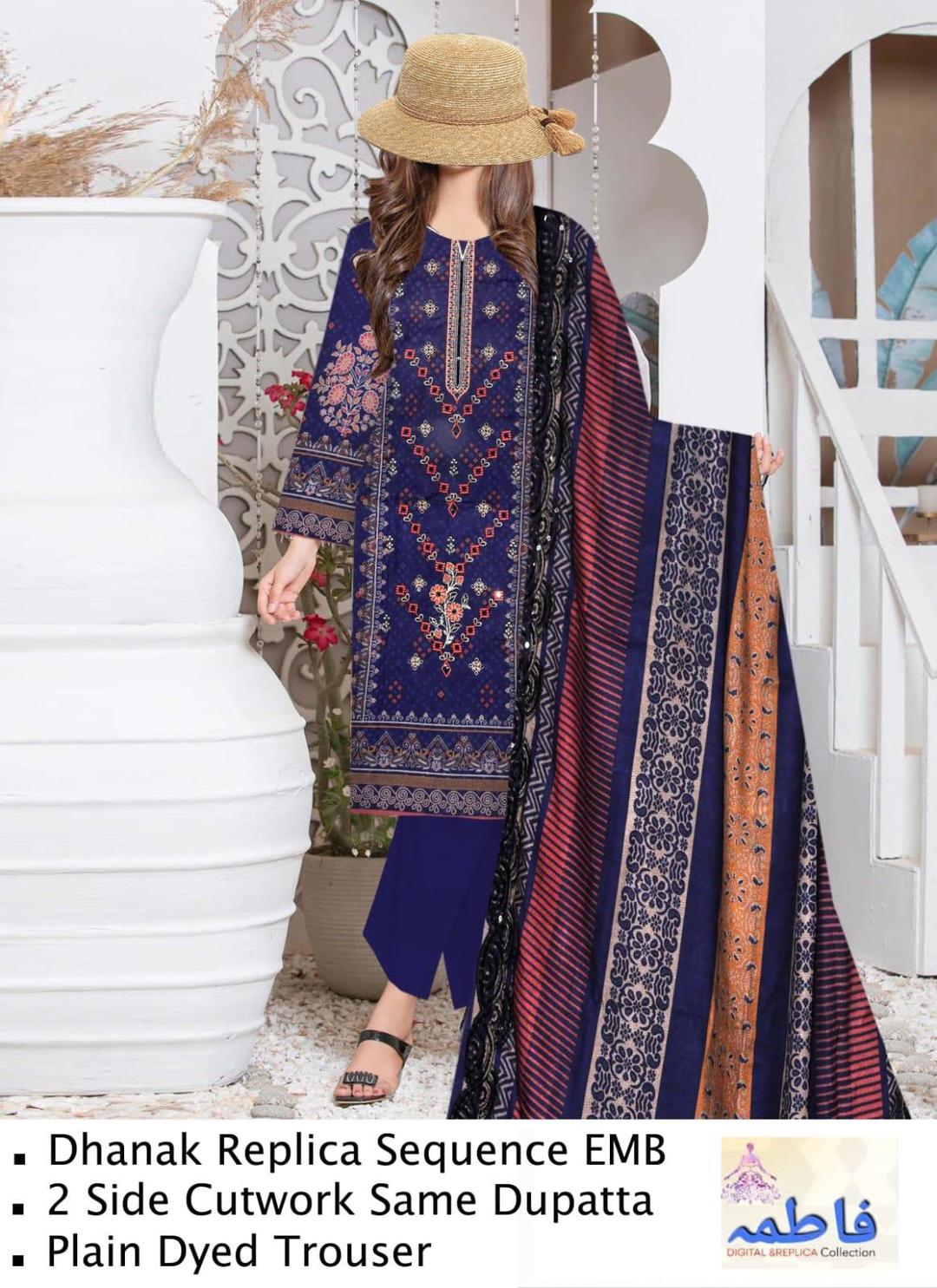 3 Ps Women's Unsfitched Dhanak printed Suit