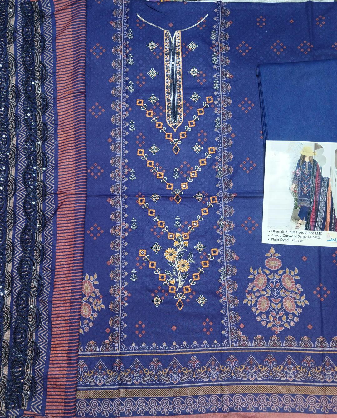 3 Ps Women's Unsfitched Dhanak printed Suit