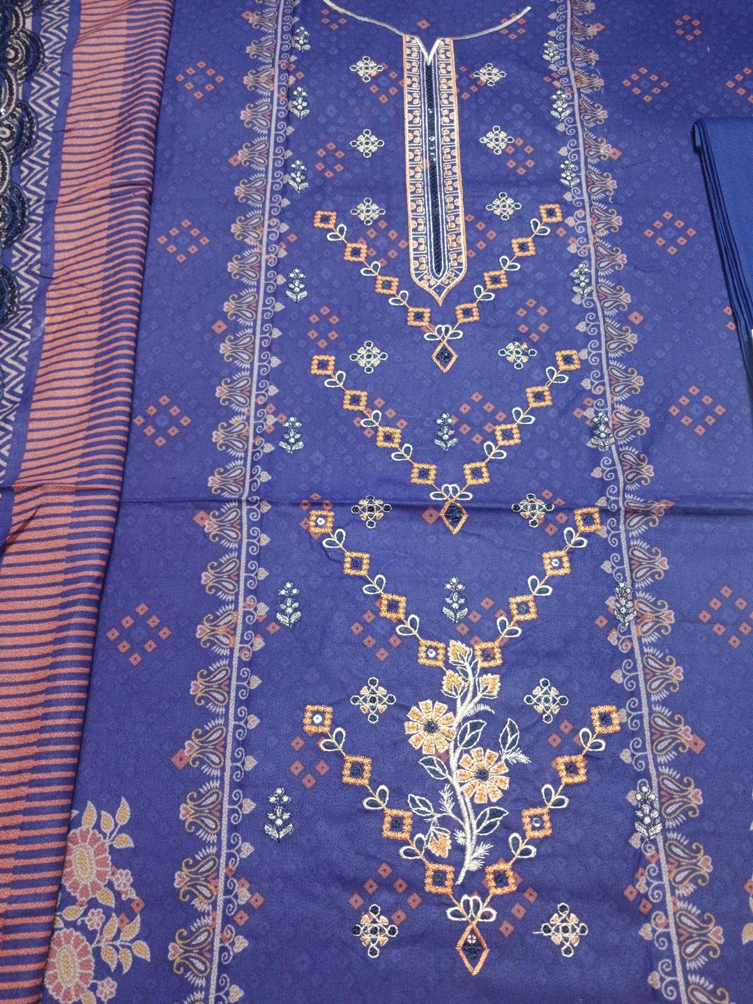 3 Ps Women's Unsfitched Dhanak printed Suit