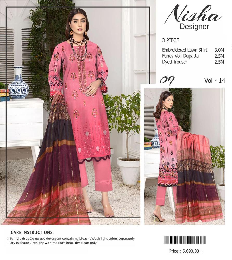 3 Pcs Women's Unstitched Lawn Printed Suit