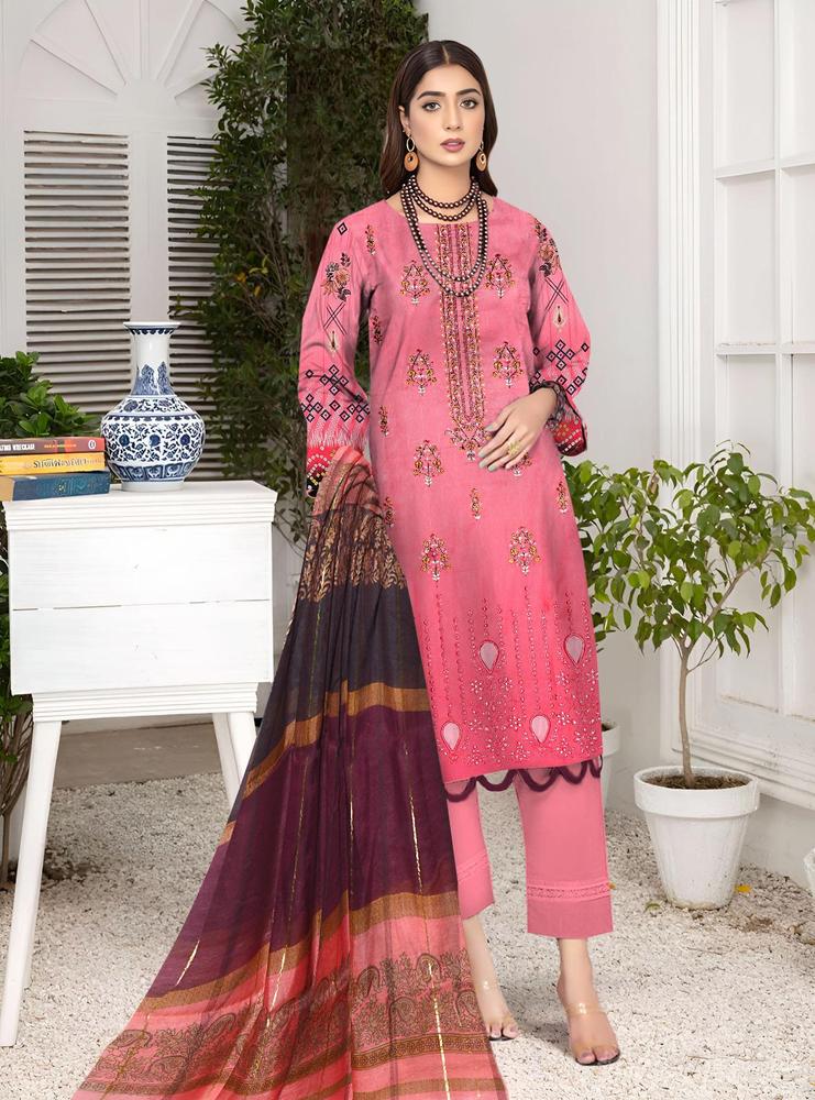 3 Pcs Women's Unstitched Lawn Printed Suit