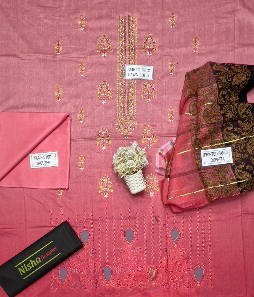 3 Pcs Women's Unstitched Lawn Printed Suit