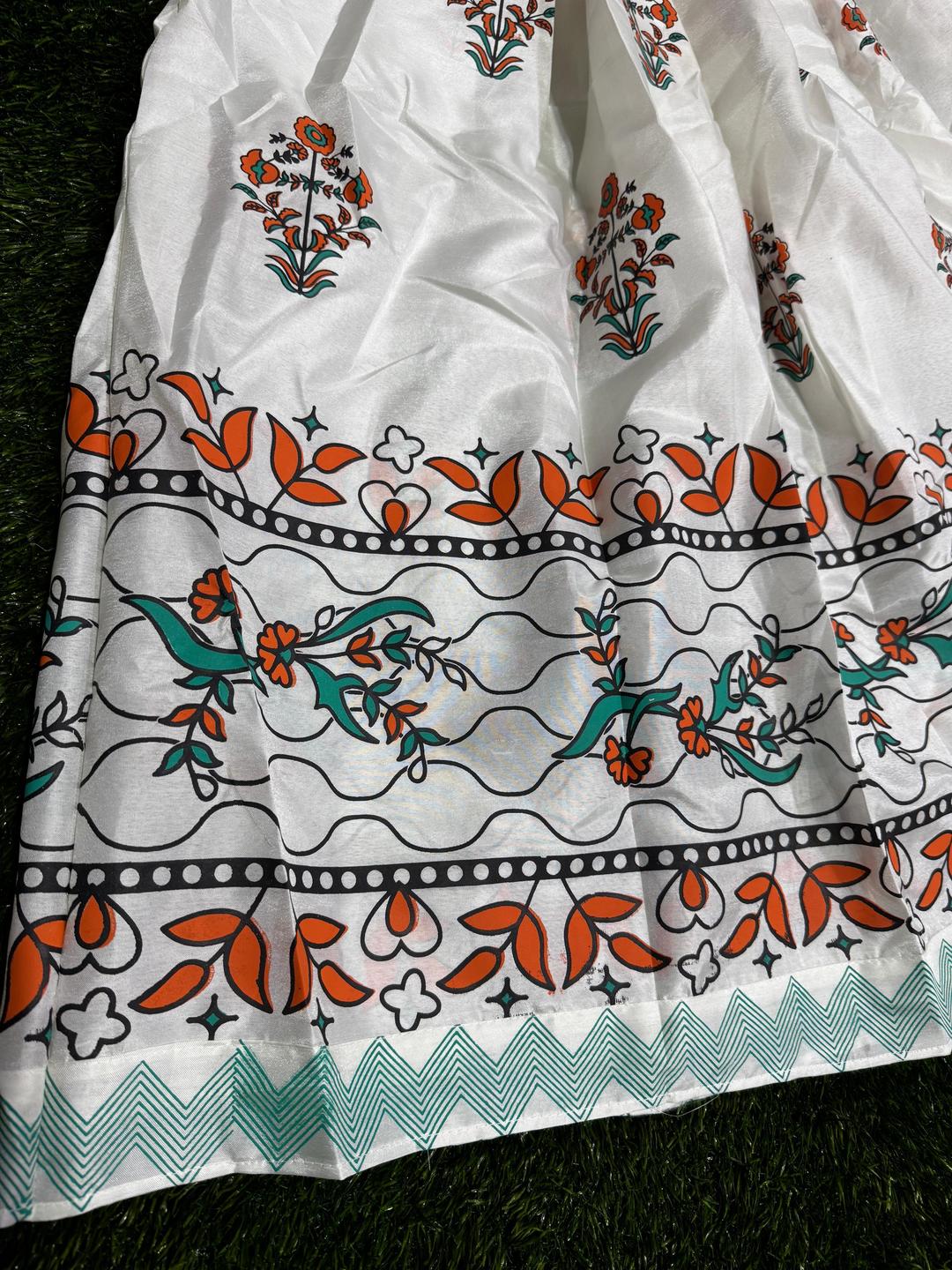 3 Pc Women's Stitched Katan Silk Block Printed Maxi Suit