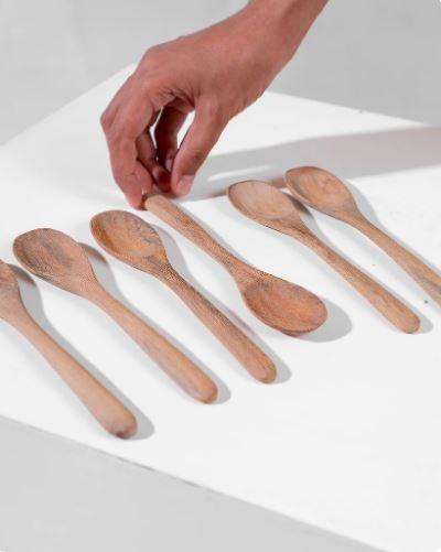 Techmanistan Set of 6 wooden Spoons for Eating Stirring Mixing spice spoon