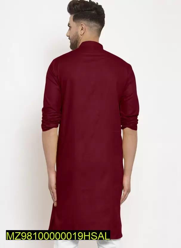 Men 2 pcs Stitched Cotton plain Kurta & Pajama (Red & White)
