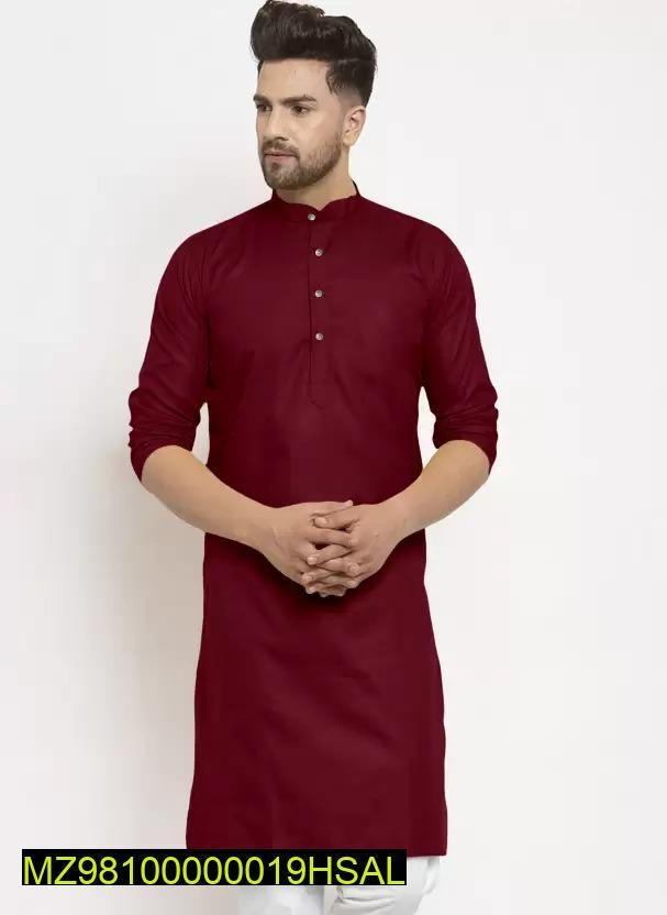 Men 2 pcs Stitched Cotton plain Kurta & Pajama (Red & White)