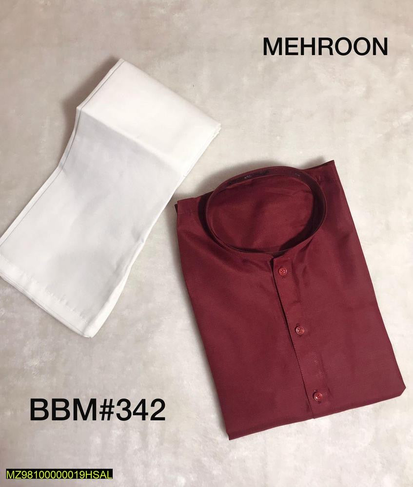 Men 2 pcs Stitched Cotton plain Kurta & Pajama (Red & White)