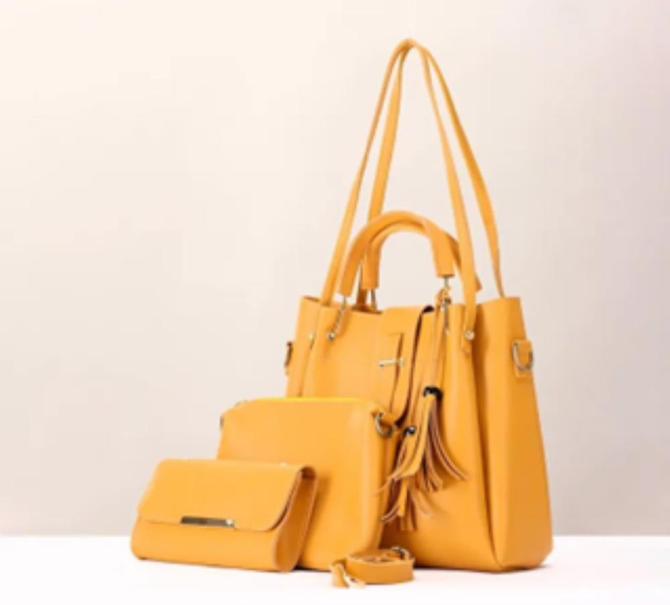 3 Pcs Women's PU Leather Plain Handbag