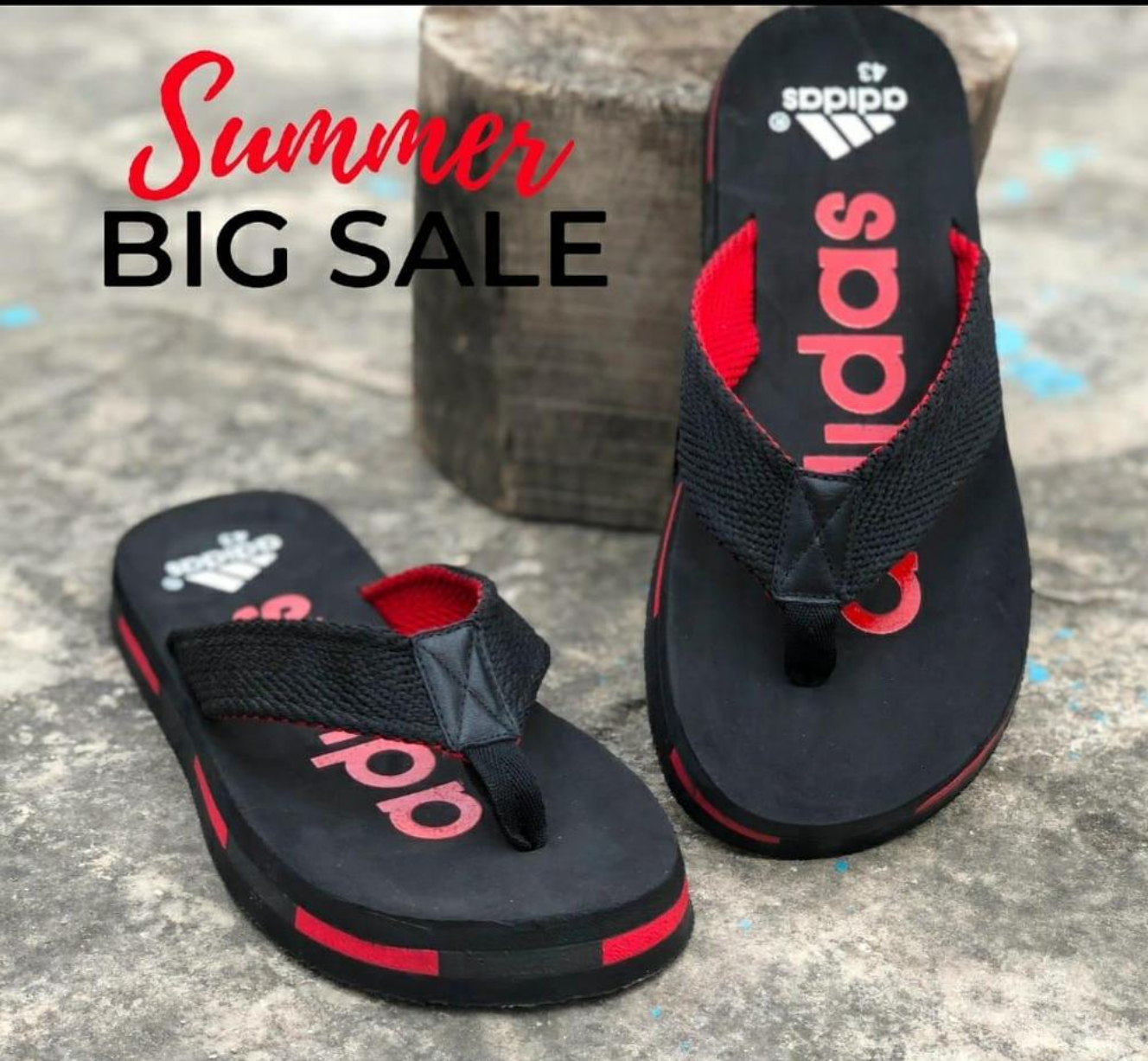 Men's Stylish Adidas Flips Flops - Red & Black Slippers