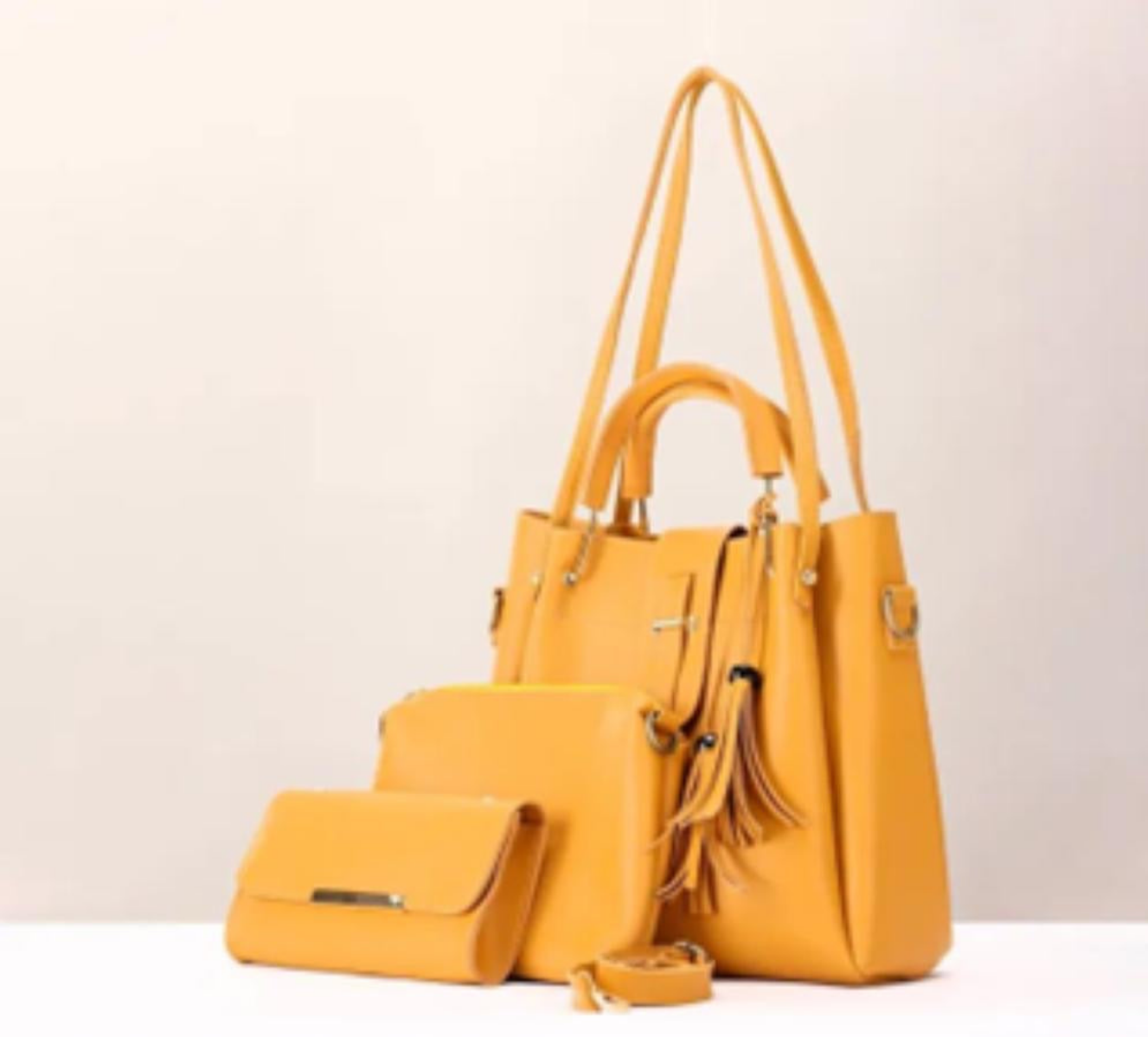 3 Pcs Women's PU Leather Plain Handbag