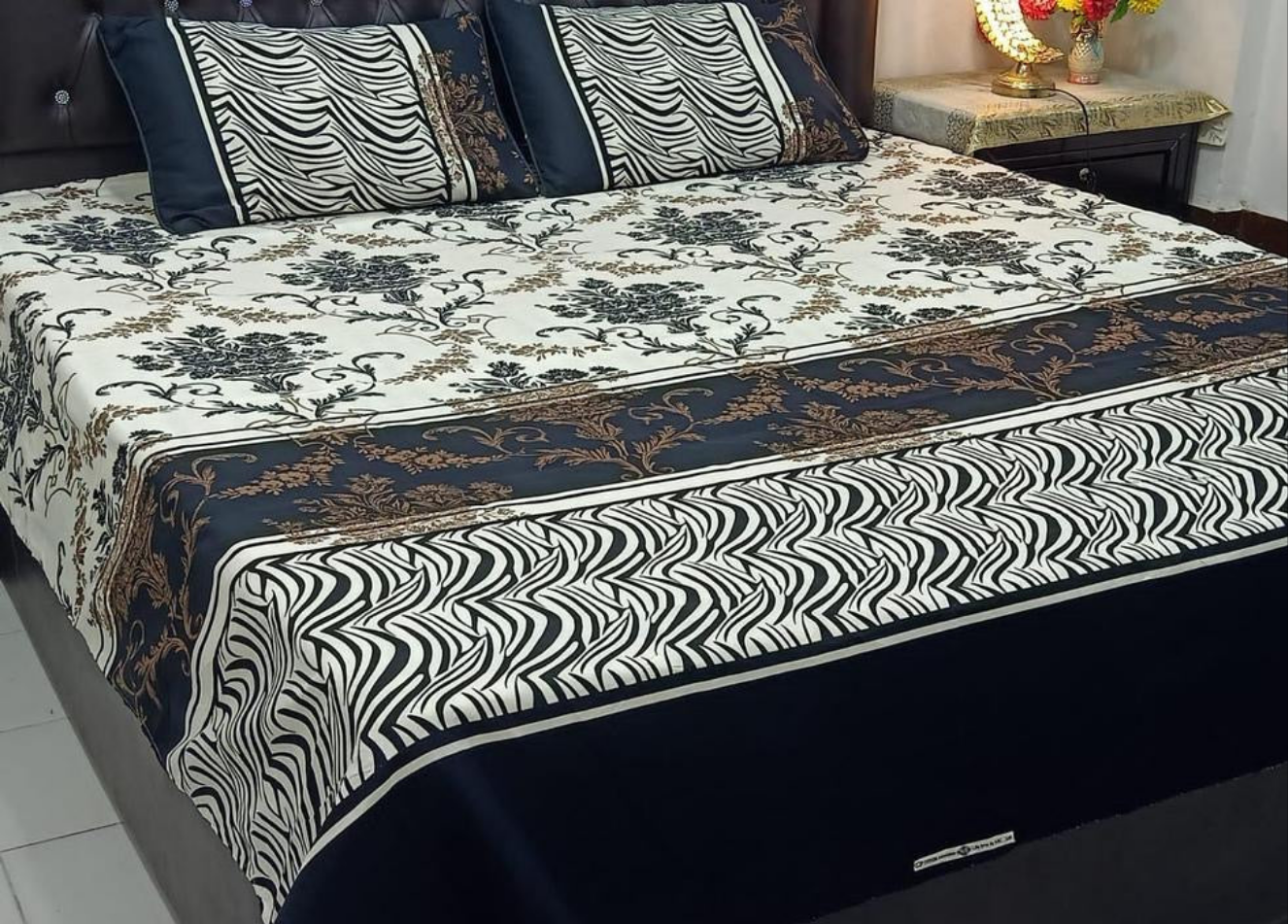 3 Pcs Cotton Printed Double Bedsheet