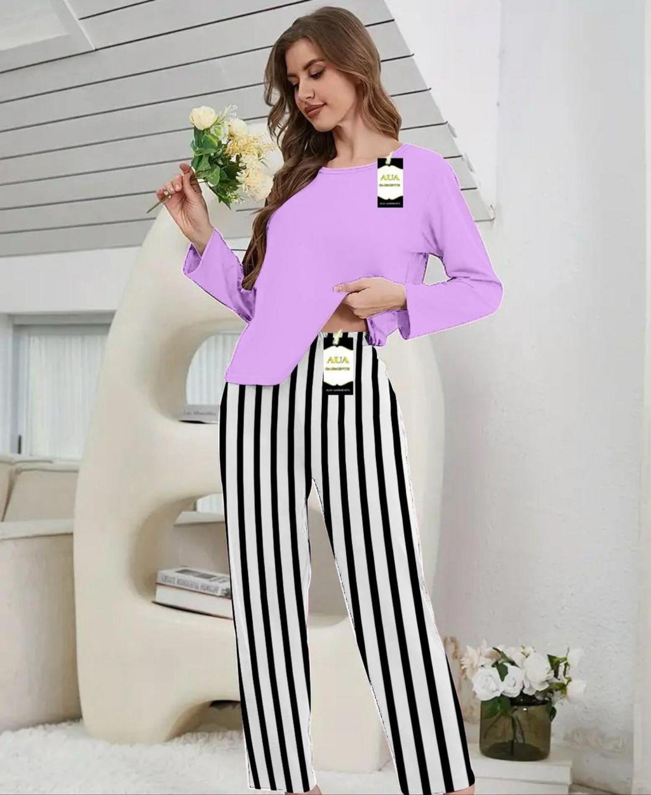 2 Pcs Women's Stitched Plain Night Suit