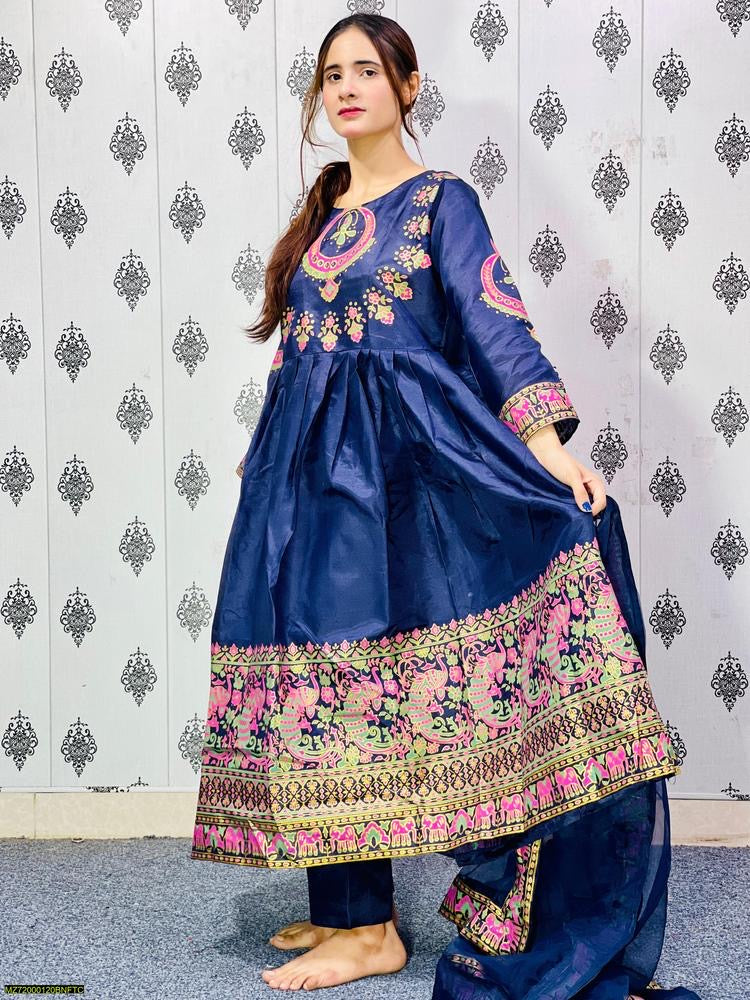 2 Pcs Women's Stitched Linen Embroidered Suite