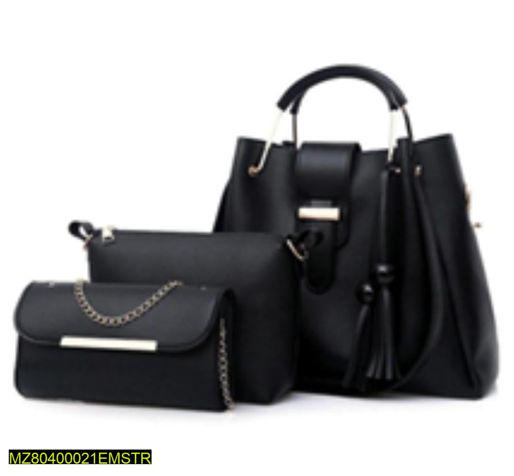 3 Pcs Women's PU Leather Plain Handbag