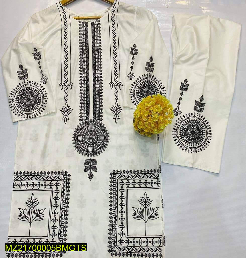 2 Pcs Women's Stitched Linen Block Printed Suit on Pak Store Online