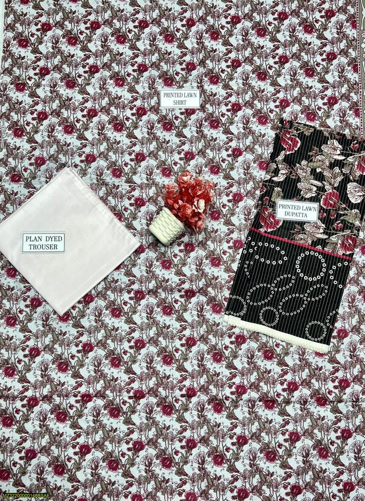 3 Pcs Women's Unstitched Lawn Digital Print Suit