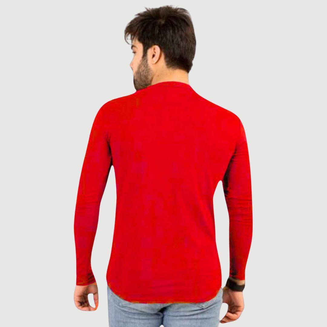 Men's Cotton Jersey Plain Kurti-Style Shirt – Red Color, Comfortable and Fashionable