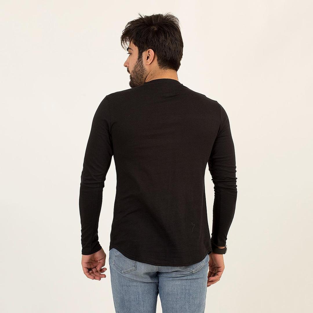 Men's Cotton Jersey Plain Kurti-Style Shirt – Black Color, Stylish and Comfortable