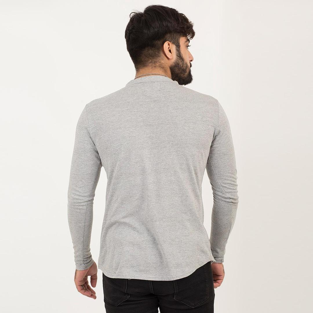 Men's Cotton Jersey Plain Kurti-Style Shirt – Gray Color, Soft and Stylish