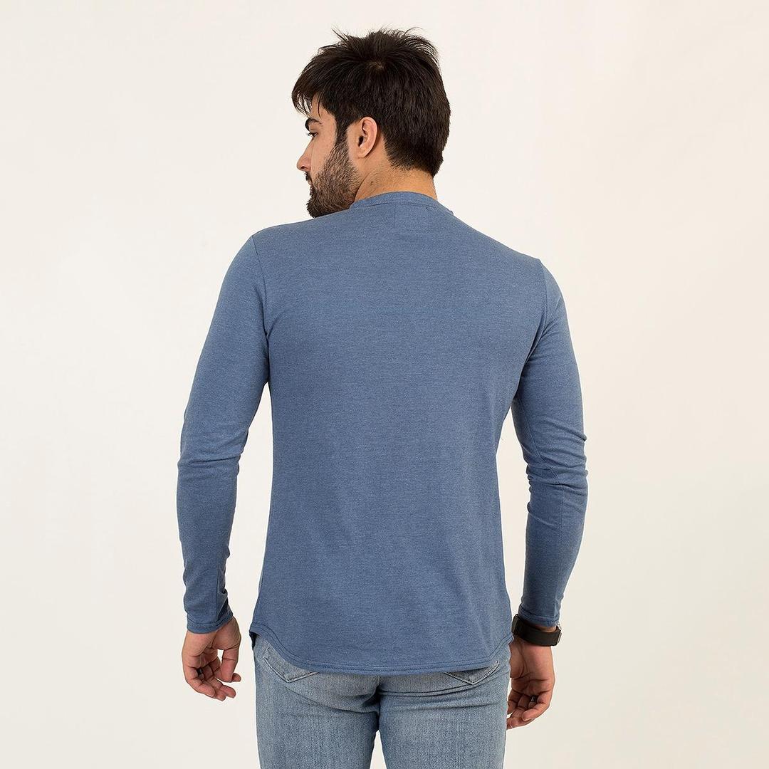 Men's Cotton Jersey Plain Kurti-Style Shirt – Blue Color, Comfortable and Modern