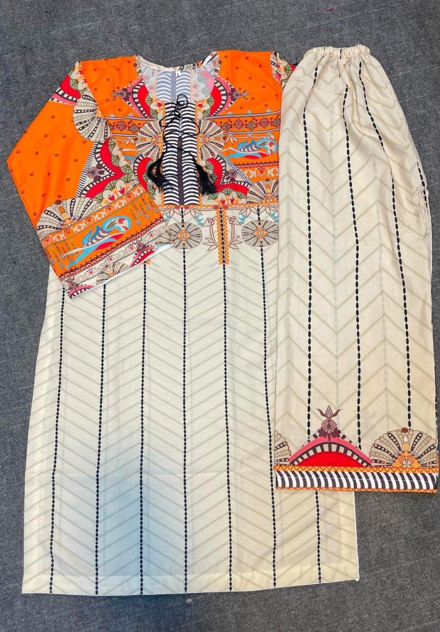 Stylish Printed Silk Lawn Shirt and Trouser Set - 2 Pcs Ensemble