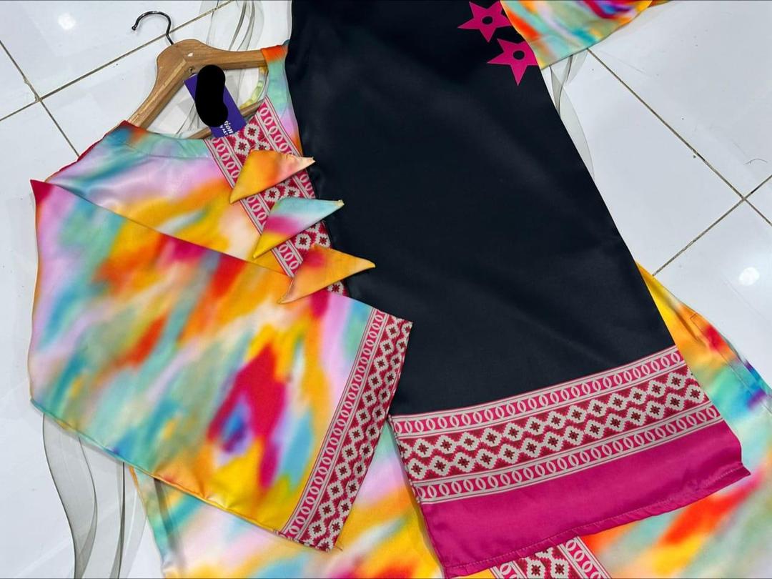 Stunning Women's Stitched 2 Pcs Silk Printed Shirt And Trouser Set