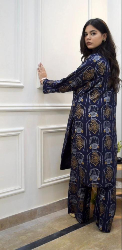 2 Pcs Women's Stitched Linen Printed Shirt And Trouser