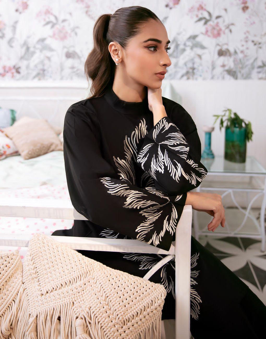 Chic Black Block Printed Linen Shirt and Trouser Set - 2 Pcs