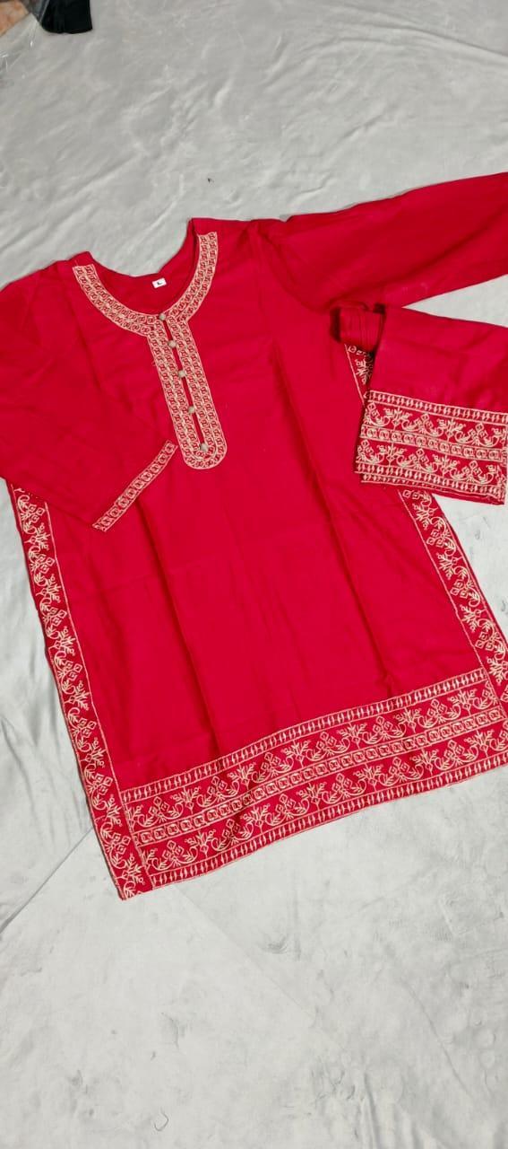 Embroidered Women's Stitched Shirt And Trouser Set - 2 Pcs in Red
