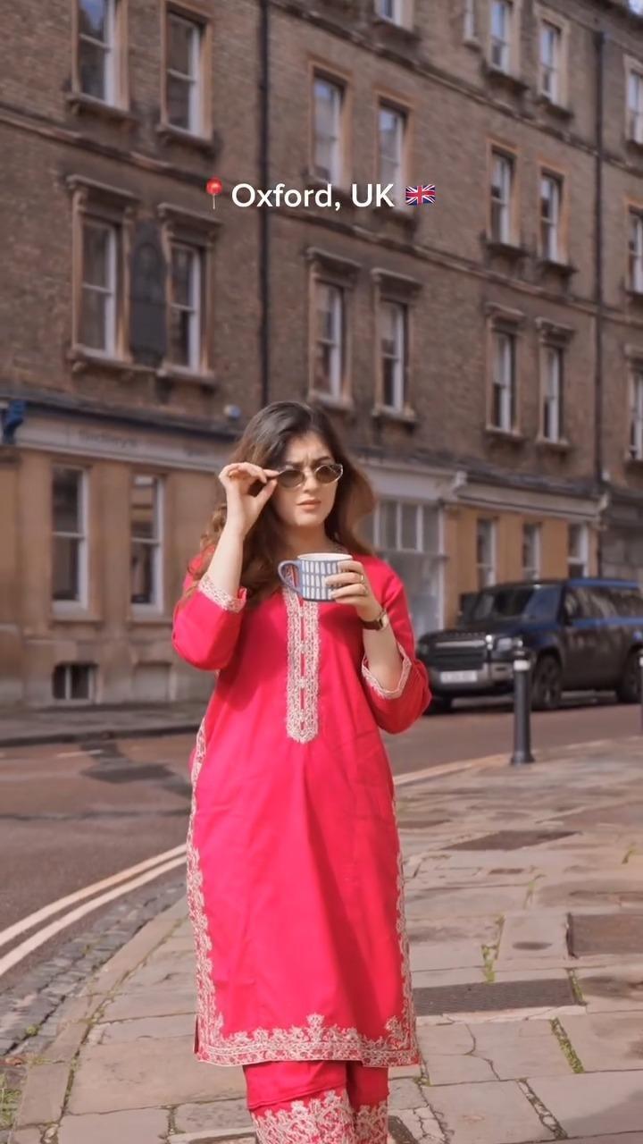 Embroidered Women's Stitched Shirt And Trouser Set - 2 Pcs in Red