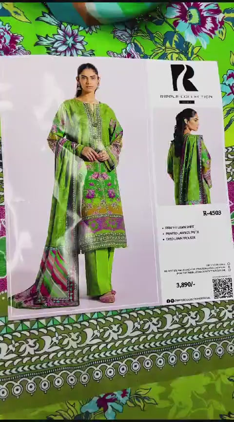 3 Pcs Women's unstitched Lawn Printed Suit