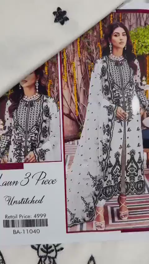 3 Pcs Women's Unstitched Lawn Embroidered Suit