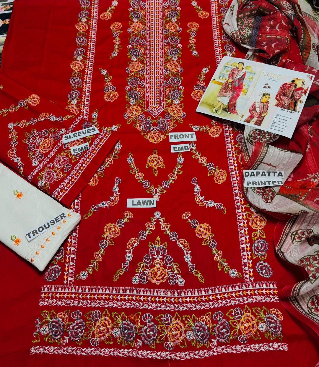 3 pc women's Unstitched Embroidered Suit