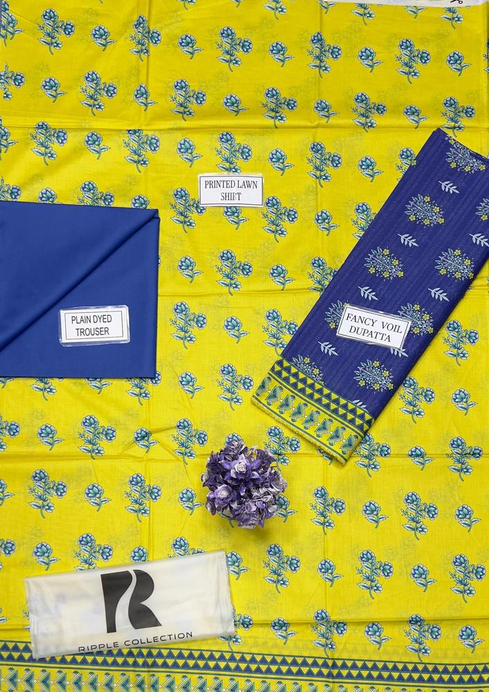 3 Pcs Women's Unstitched Lawn Printed Suit