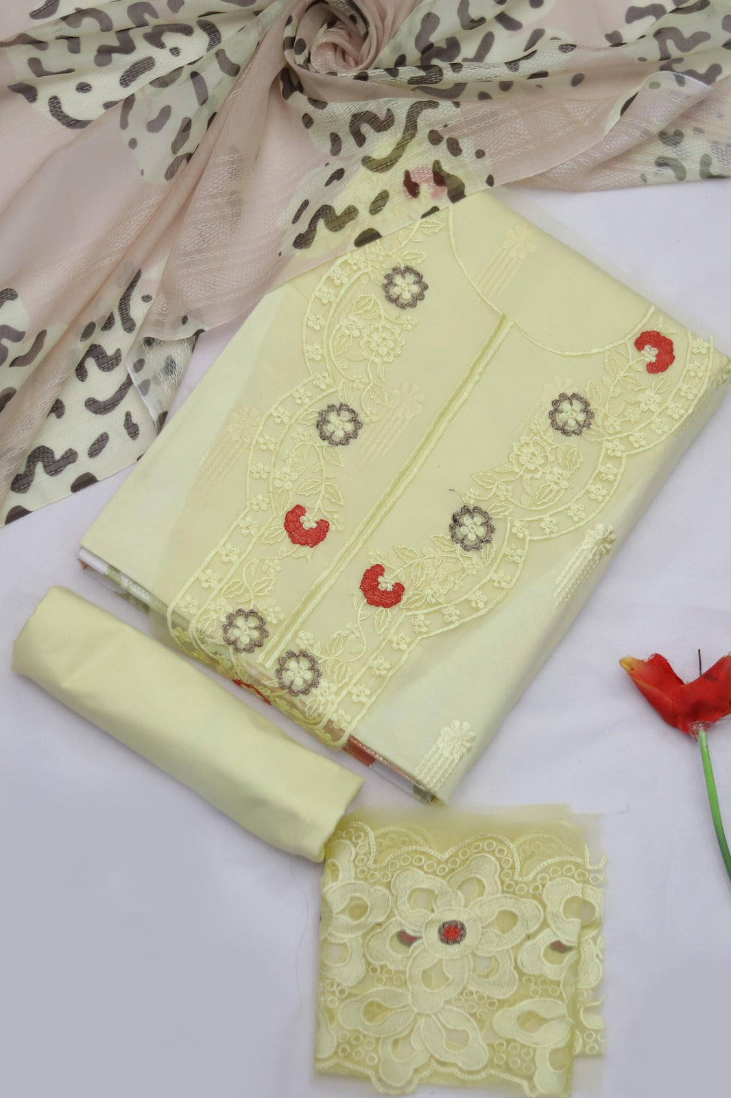 3 PC WOMEN'S LUXURY EID FANCY CHIKENKARI SUIT