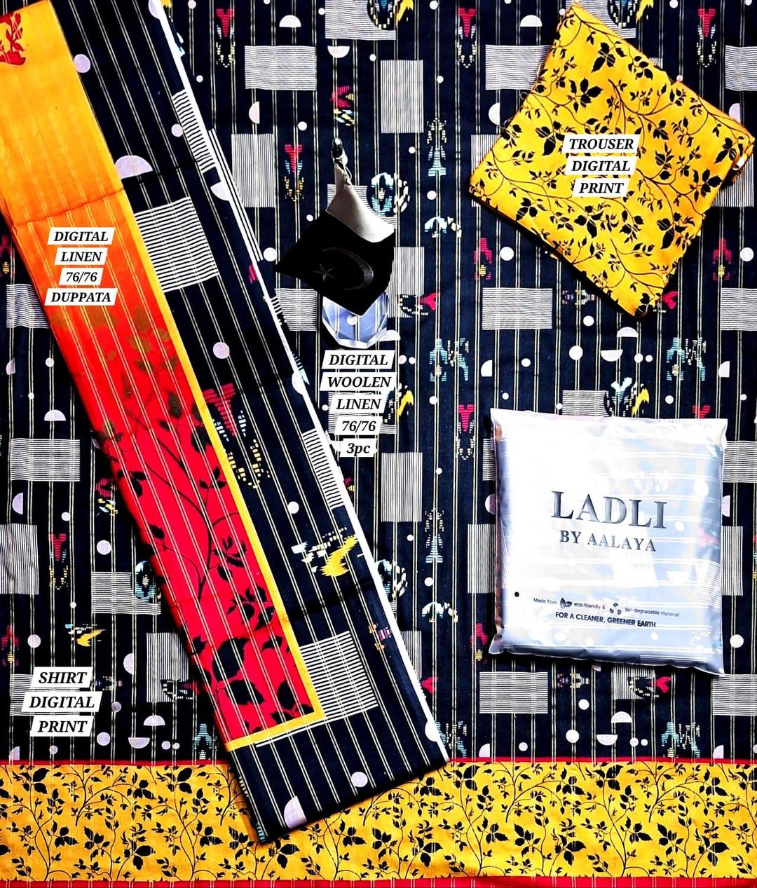 3 Pcs Women's Unstitched Linen Printed Suit