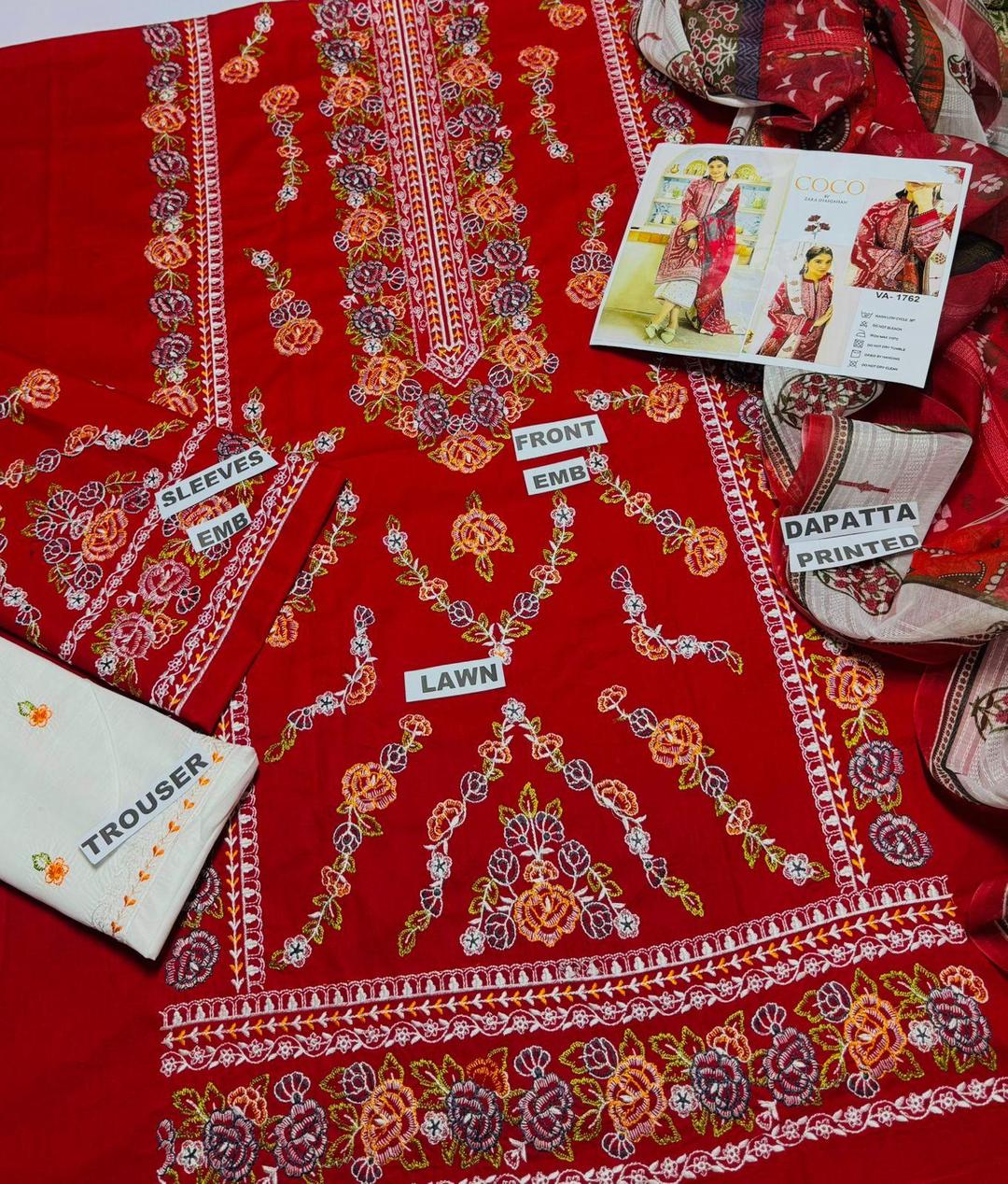 3 pc women's Unstitched Embroidered Suit