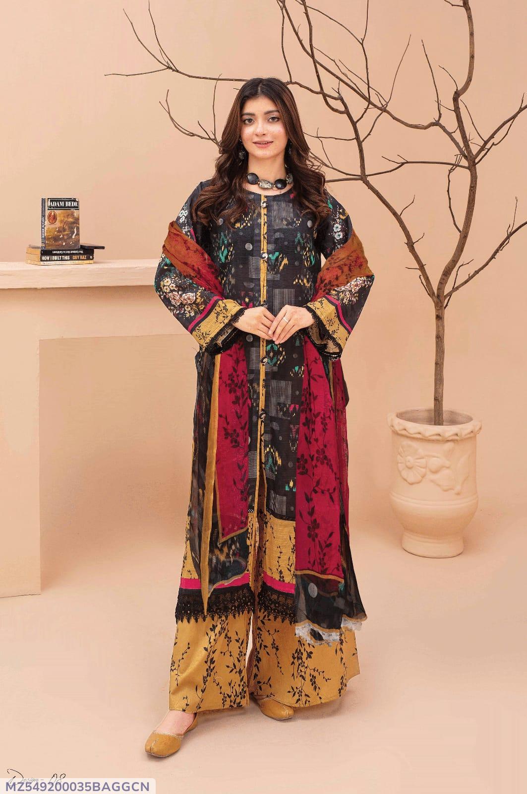 3 Pcs Women's Unstitched Linen Printed Suit
