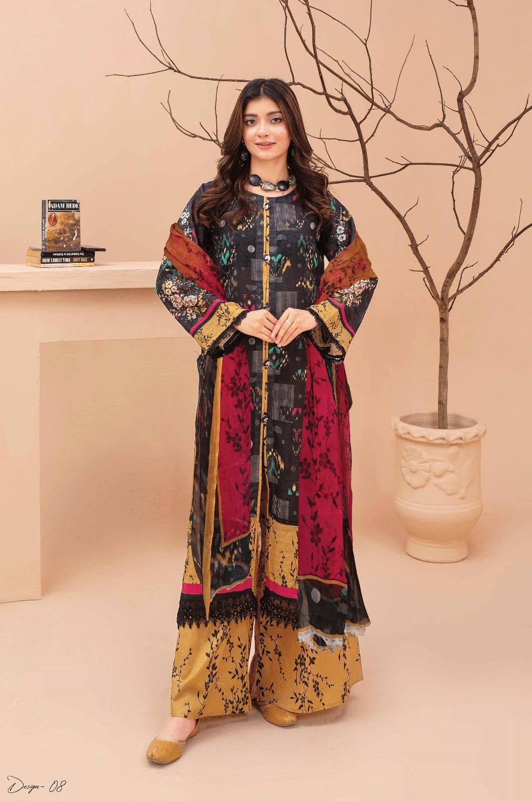 3 Pcs Women's Unstitched Linen Printed Suit