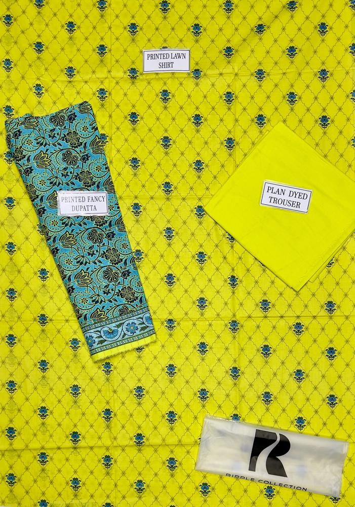 3 Pcs Women's Unstitched Lawn Printed Suit