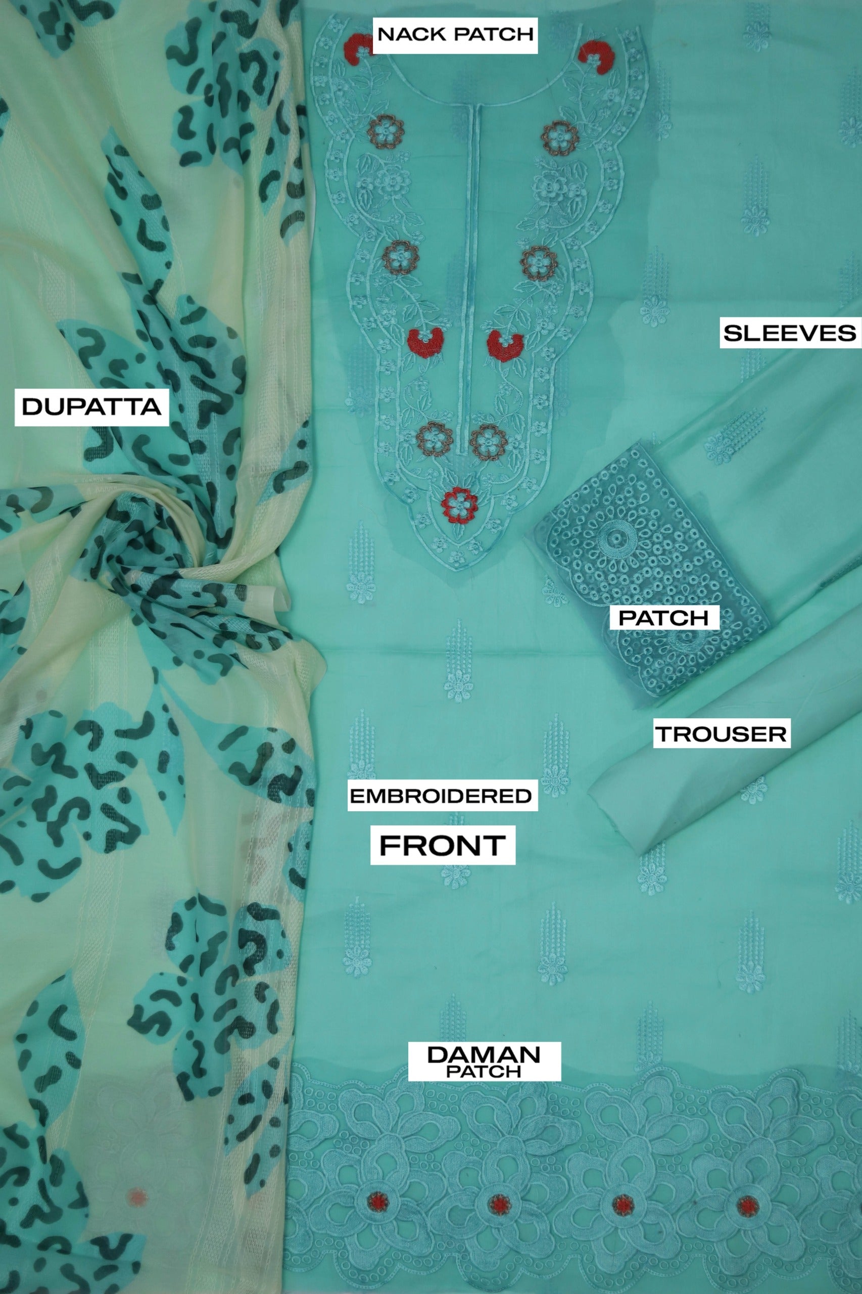 3 PC WOMEN'S LUXURY EID FANCY CHIKENKARI SUIT