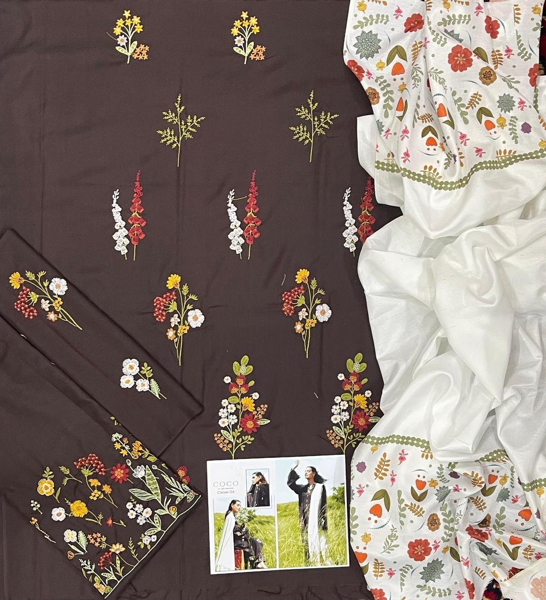 3 Pc Women's Unstitched Embroidered Suit