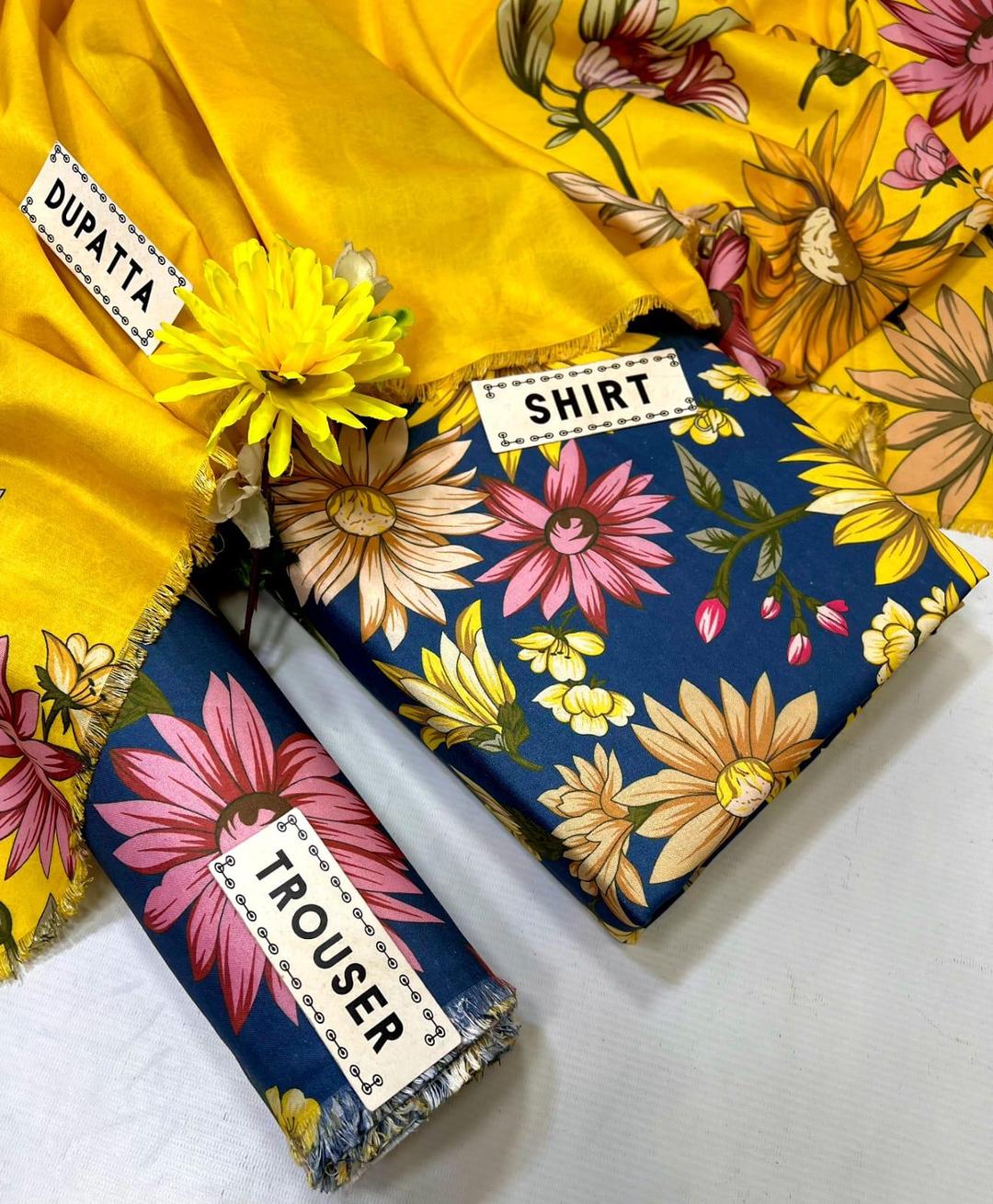 3 Pcs Women's Unstitched Karandi Printed Suit