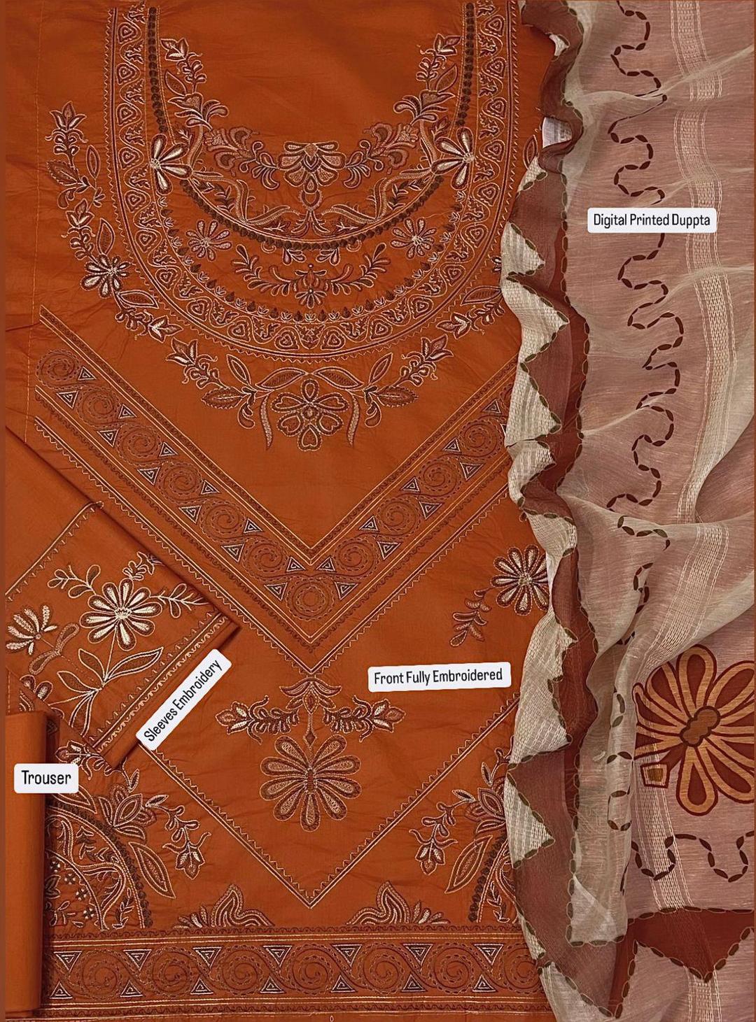 3 Pcs Women's Unstitched Embroidered Suit