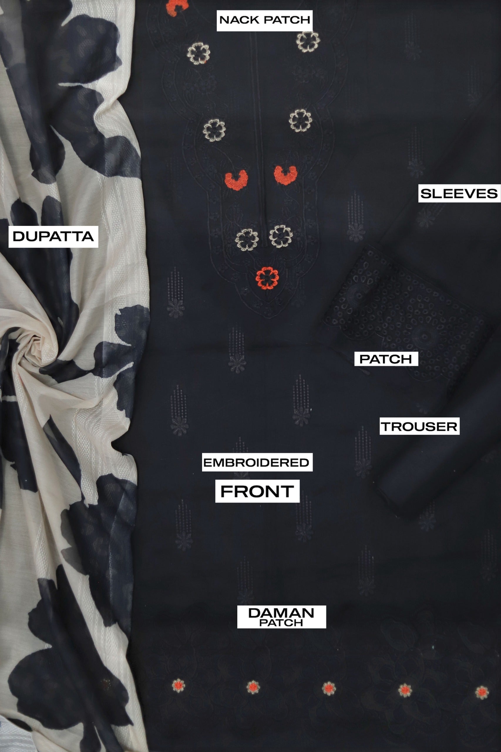 3 PC WOMEN'S LUXURY EID FANCY CHIKENKARI SUIT