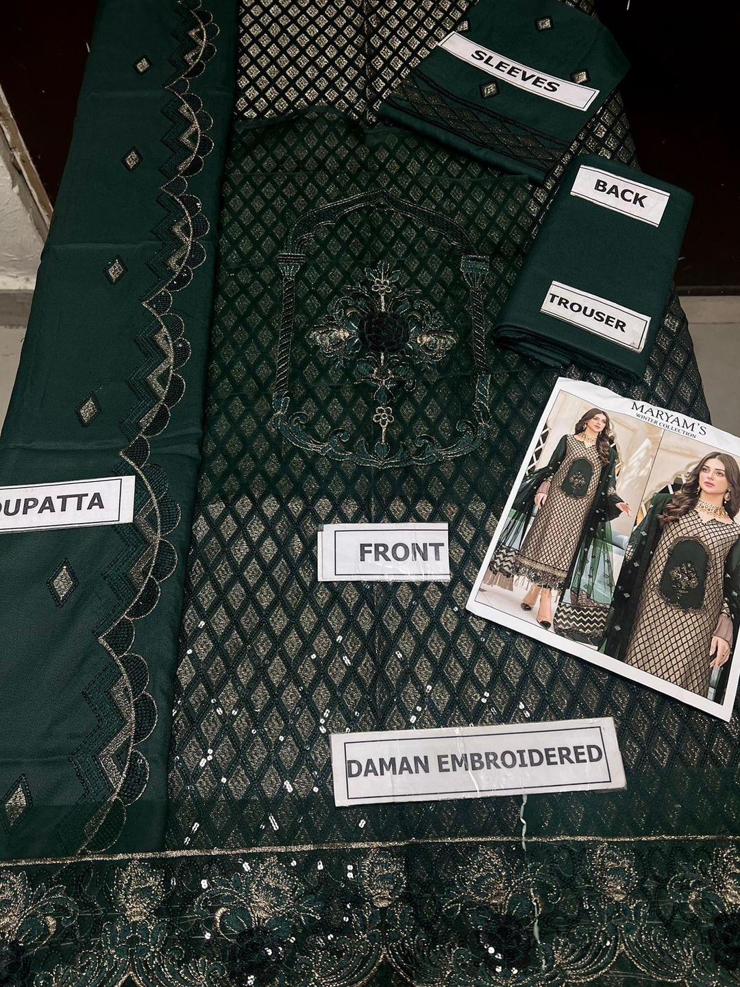 3 pcs Women Unstitched Embroidered Suit