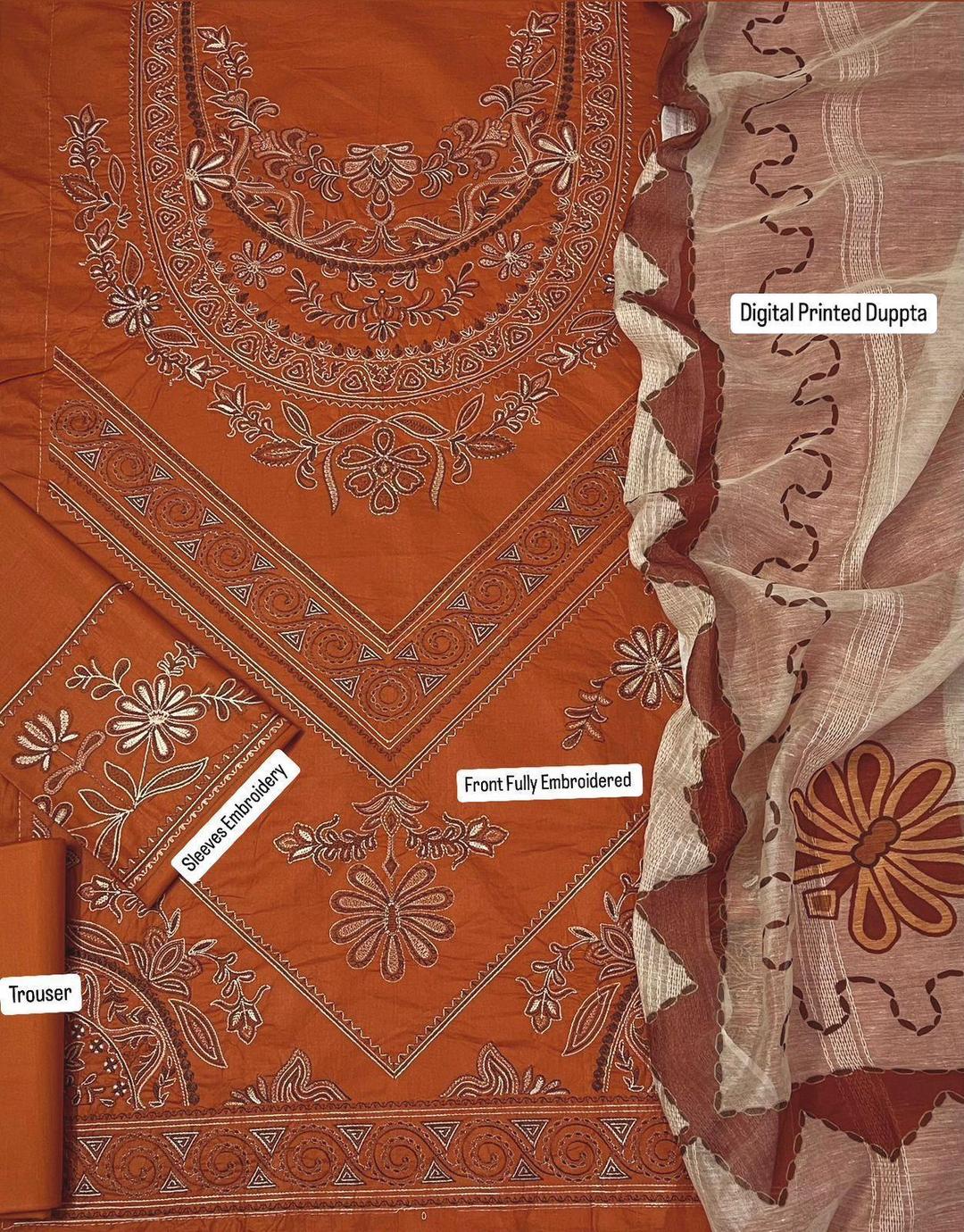 3 Pcs Women's Unstitched Embroidered Suit