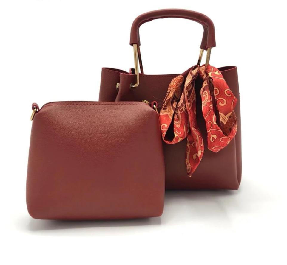 Stylish Women's PU Leather Hand Bag set of 2-Pcs In Brown Color